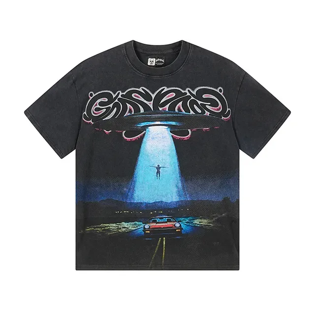 Black Oversized Double-Sided Graphic Print UFO T-Shirt 2
