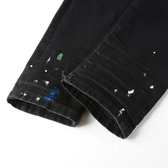 Black Paint-Splatter Distressed Slim-Fit Jeans 2