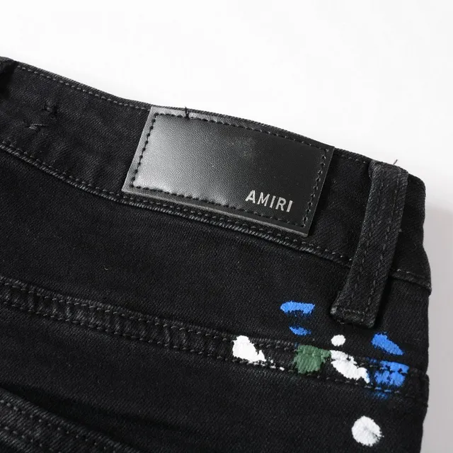 Black Paint-Splatter Distressed Slim-Fit Jeans 3