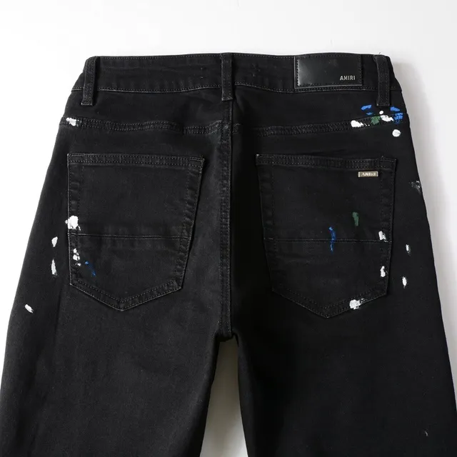 Black Paint-Splatter Distressed Slim-Fit Jeans 5