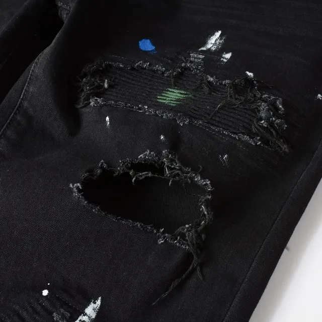 Black Paint-Splatter Distressed Slim-Fit Jeans 7