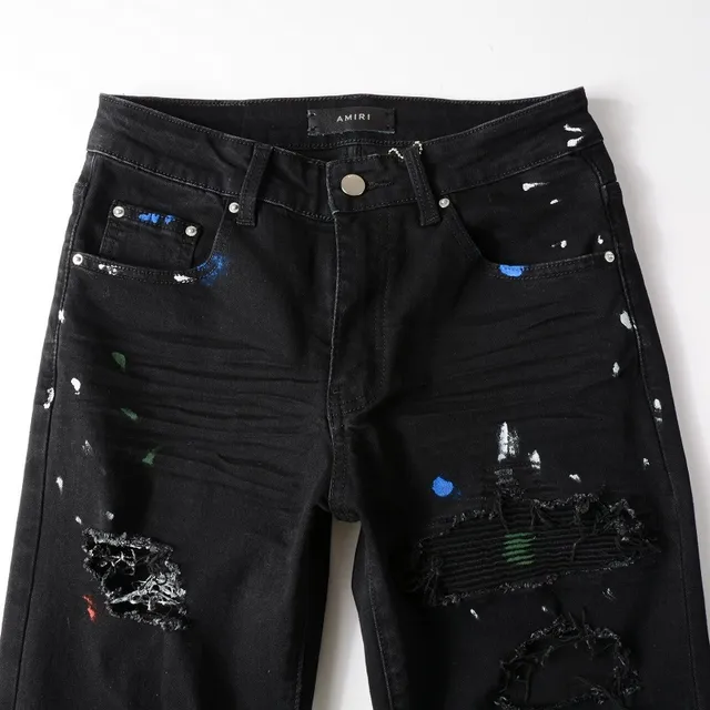Black Paint-Splatter Distressed Slim-Fit Jeans 11