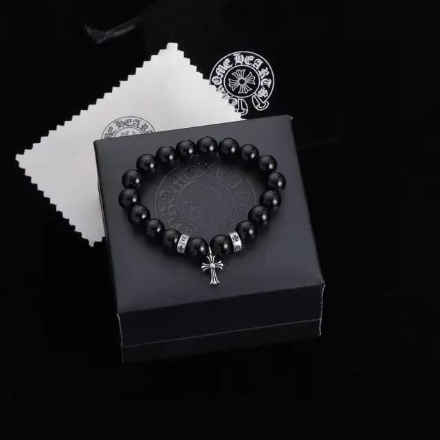 Black Pink Beaded Stretch Cross Charm Bracelet 4