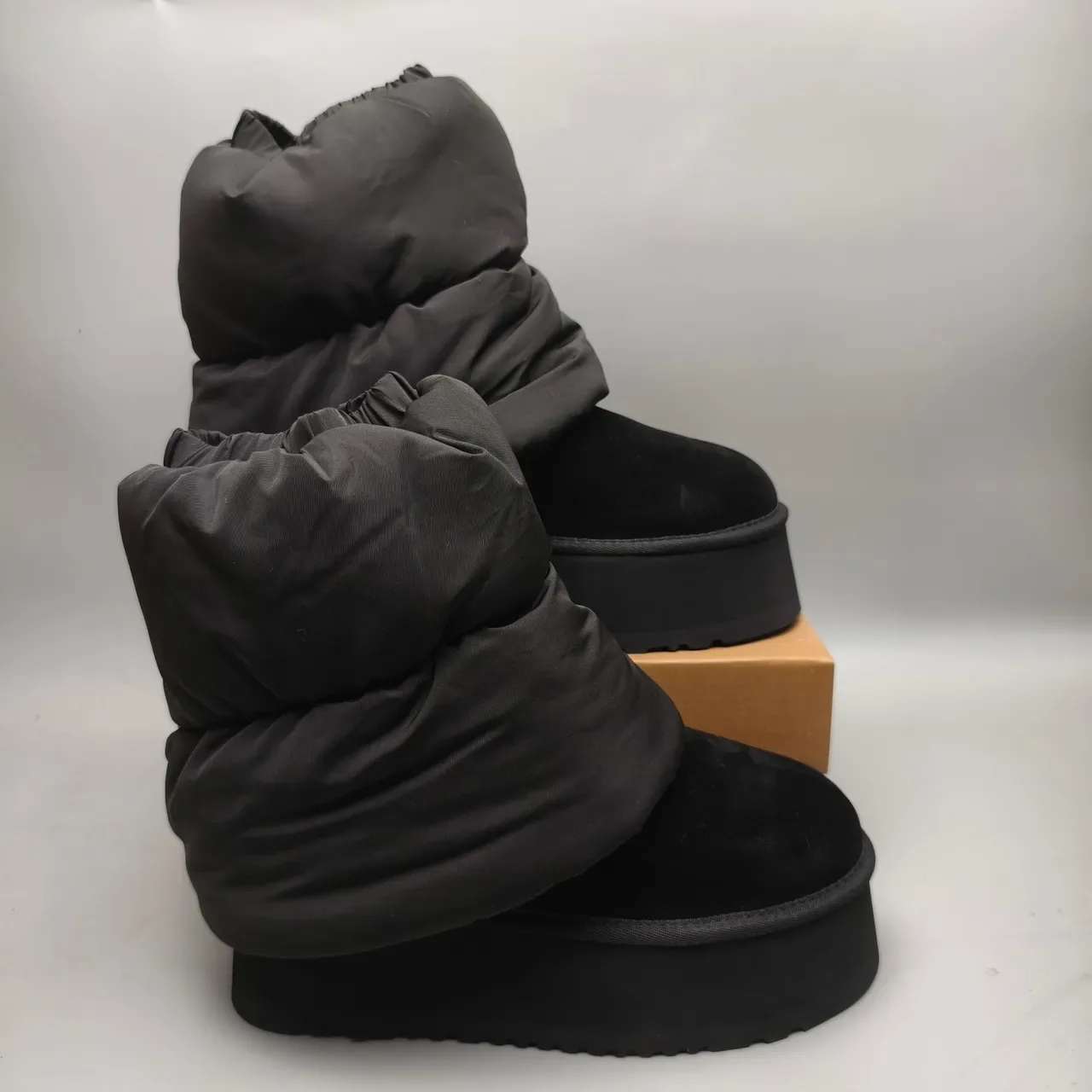 Black Platform Sole Plush Velvet Upper Snow Boots 5