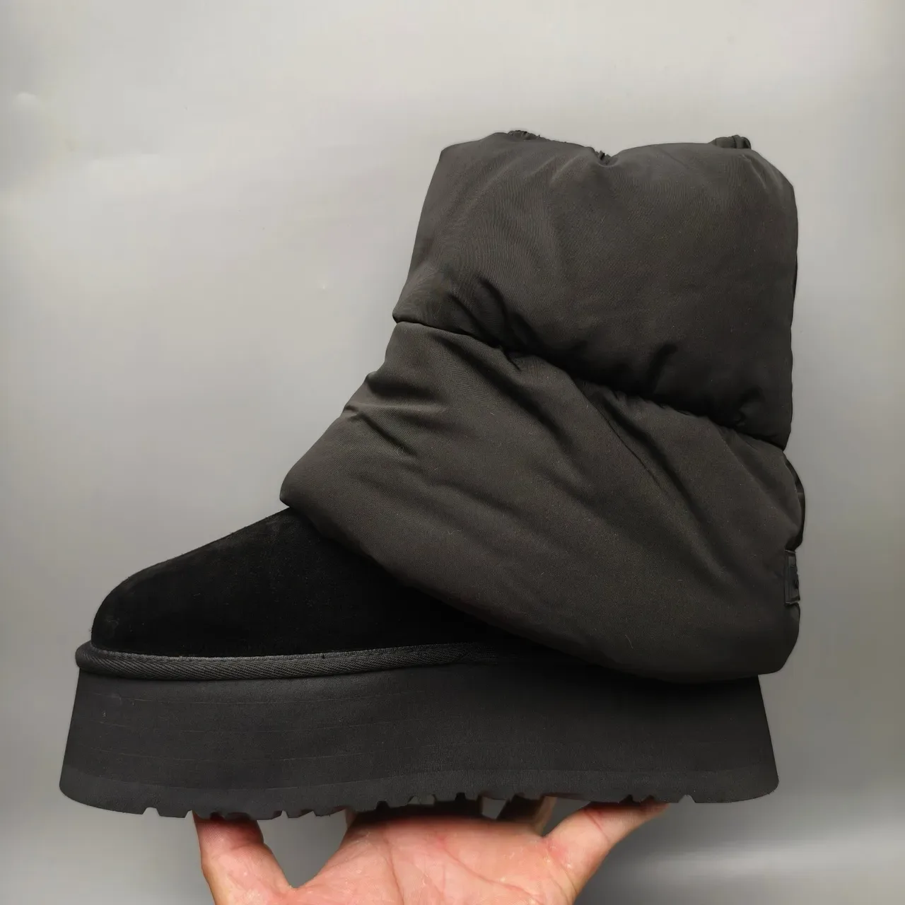 Black Platform Sole Plush Velvet Upper Snow Boots 7