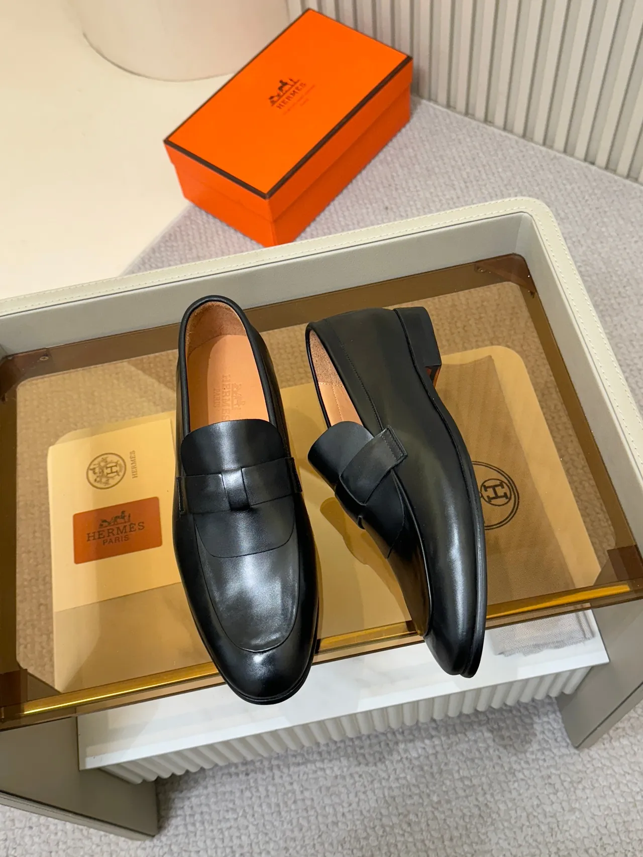 Black Polished Leather Penny Strap Loafer 5