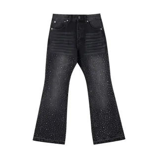 Black Speckled Flared-Leg Denim Jeans