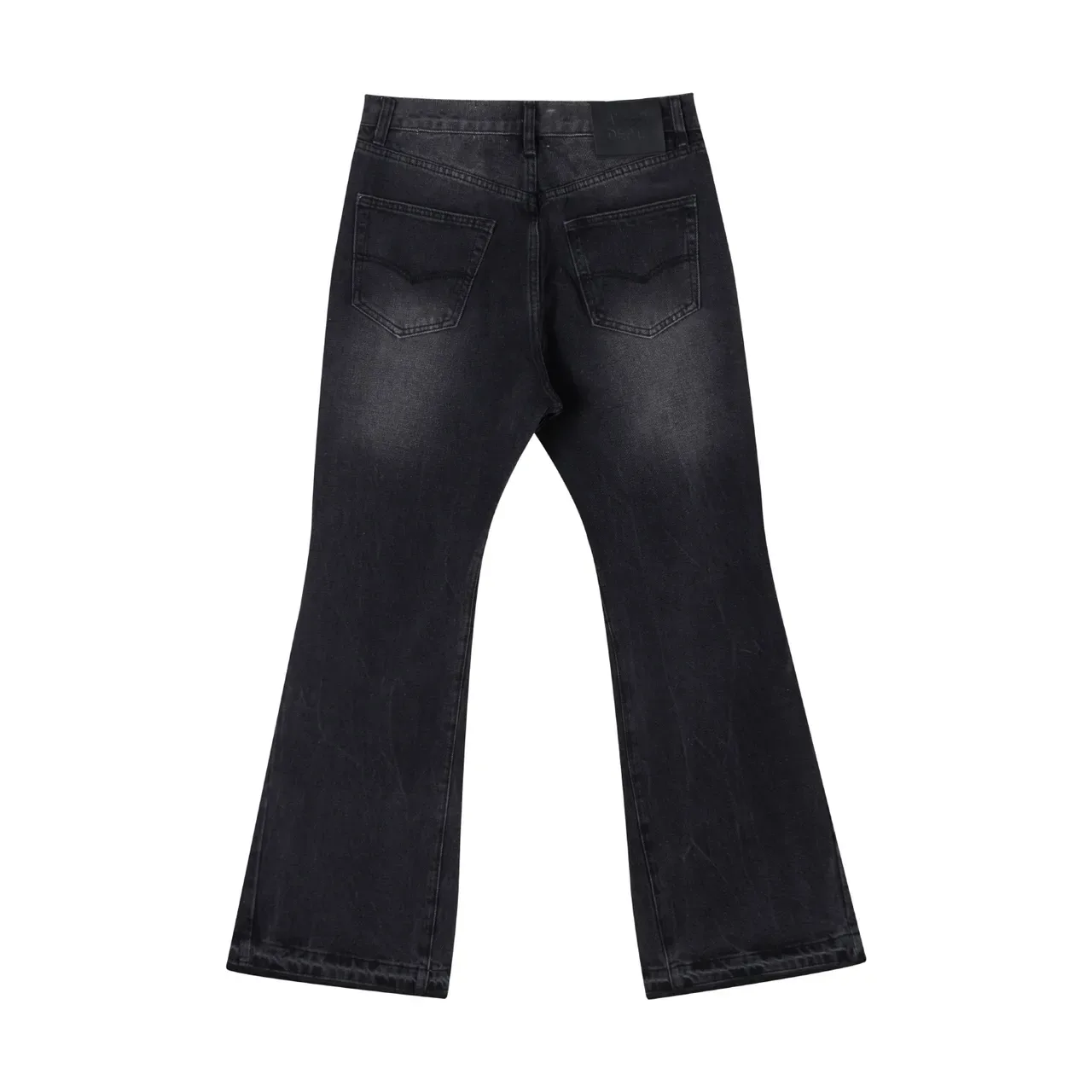 Jeans de Denim Negro con Motas y Piernas Acampanadas 3