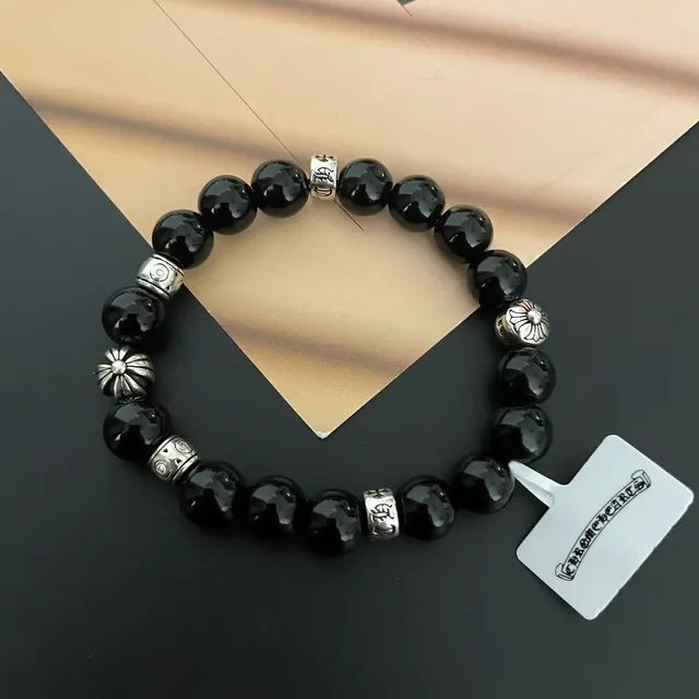 Black Stone and Silver-Tone Beaded Bracelet 3