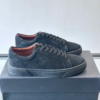 Black Suede Embossed Logo Lifestyle Sneakers