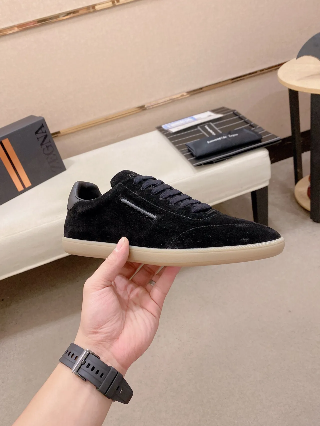 Black Suede Low-Top Lifestyle Sneaker 5