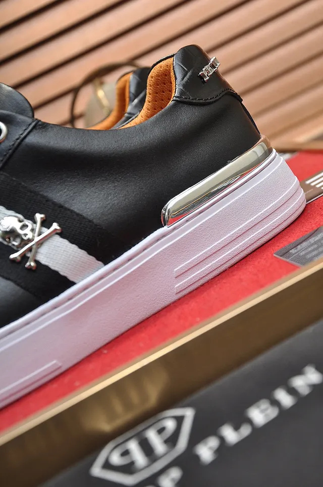 Black White Leather Upper Cupsole Sneakers 2