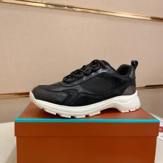 Black White Sole Mixed-Material Upper Chunky Sneakers