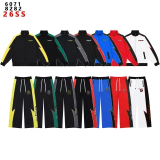 Black Yellow Lightning-Bolt Stripe Two-Tone Contrast Tracksuit