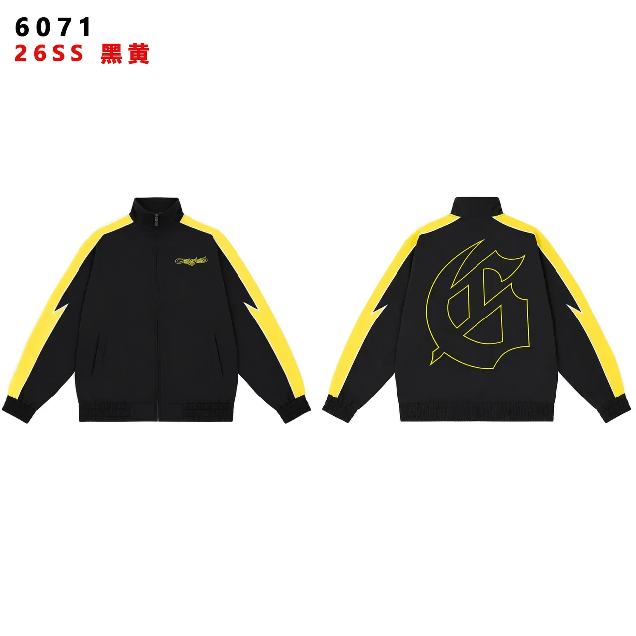 Black Yellow Lightning-Bolt Stripe Two-Tone Contrast Tracksuit 16