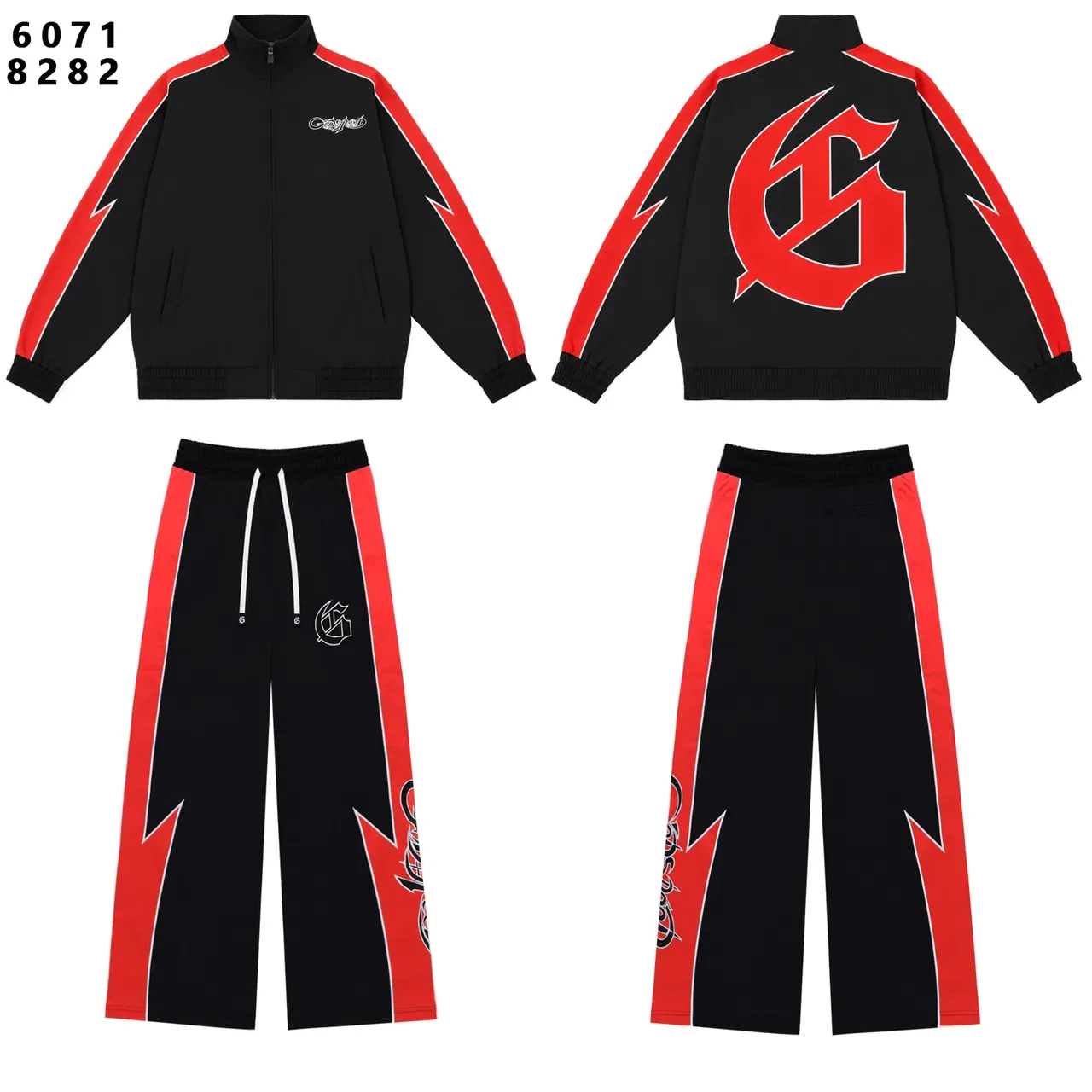 Black Yellow Lightning-Bolt Stripe Two-Tone Contrast Tracksuit 24