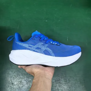 Blue and White Engineered Knit Running Shoe