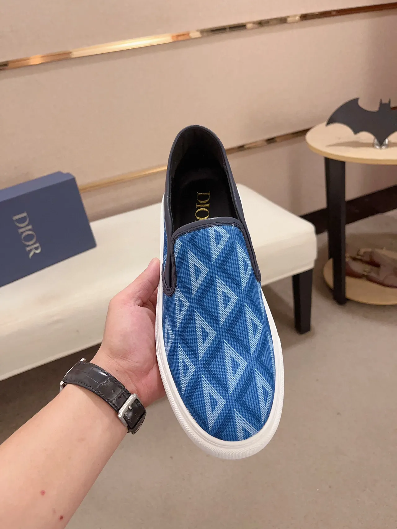 Blue Geometric-Print Slip-On Platform Sneaker 2