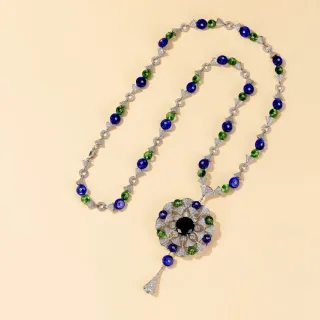 Collier Chaîne de Perles Bleu Vert Inspirée des Fleurs