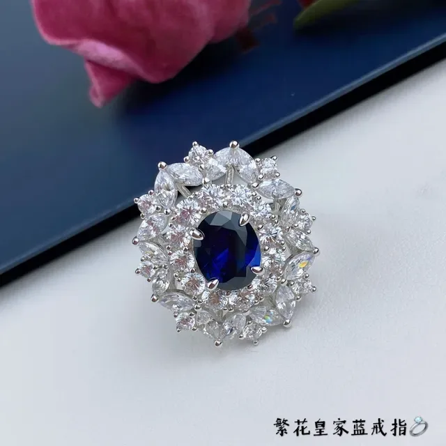 Blue Silver Floral Motif Marquise-Cut Stones Earrings 4