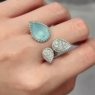 Bague argent bleu en forme de larme pavé
