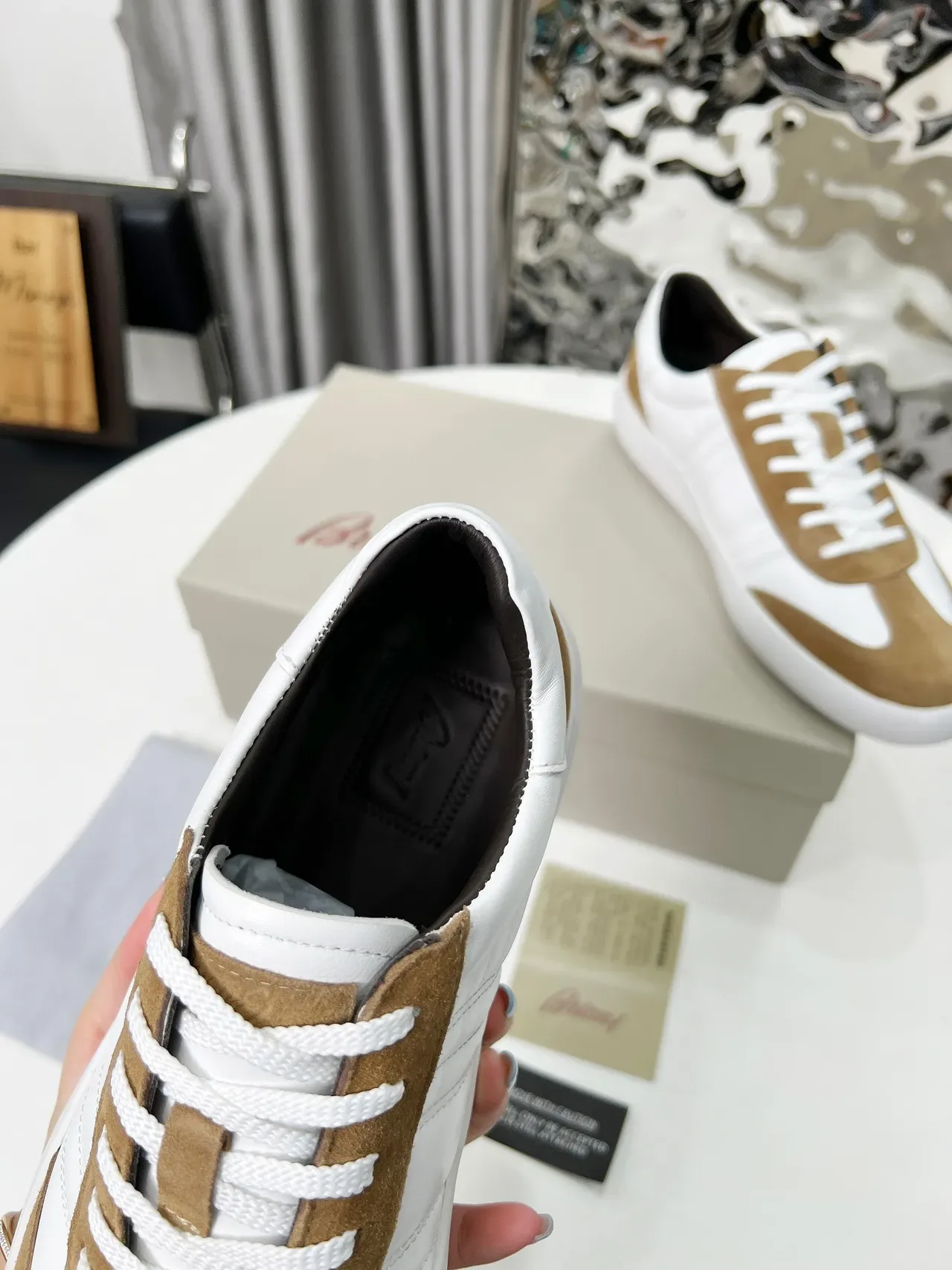 Brioni White and Tan Suede Panel Lifestyle Sneakers 3