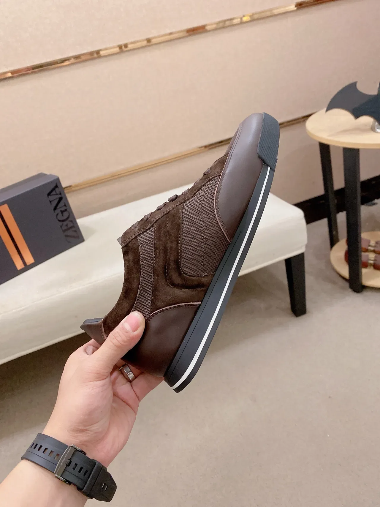 Brown and Gray Mixed Suede Mesh Low-Top Lifestyle Sneaker 5
