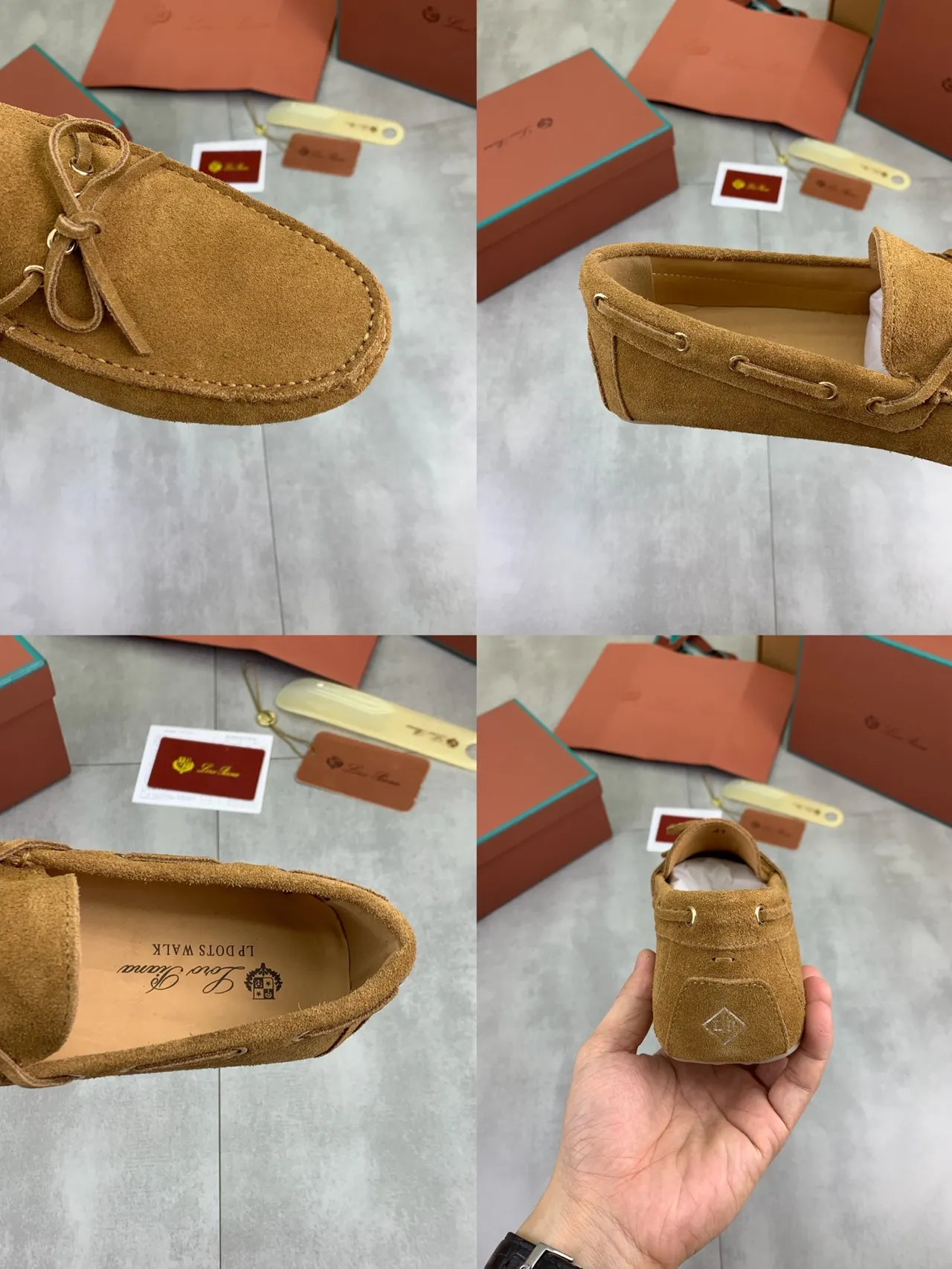 棕米色麂皮革鞋面 Moc-Toe 缝线 船鞋 2