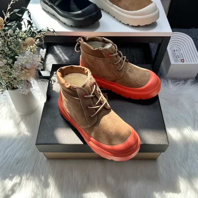 Bottes de cheville en daim marron orange, semelle de plateforme chunky 3