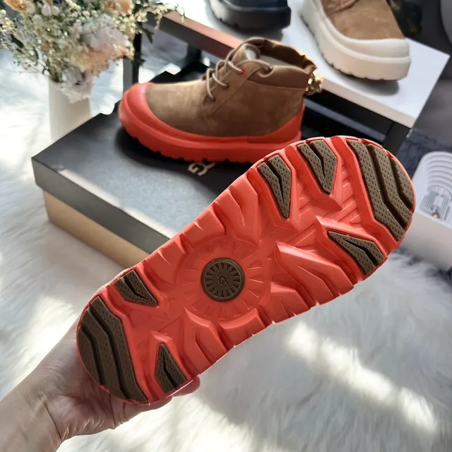 Bottes de cheville en daim marron orange, semelle de plateforme chunky 9
