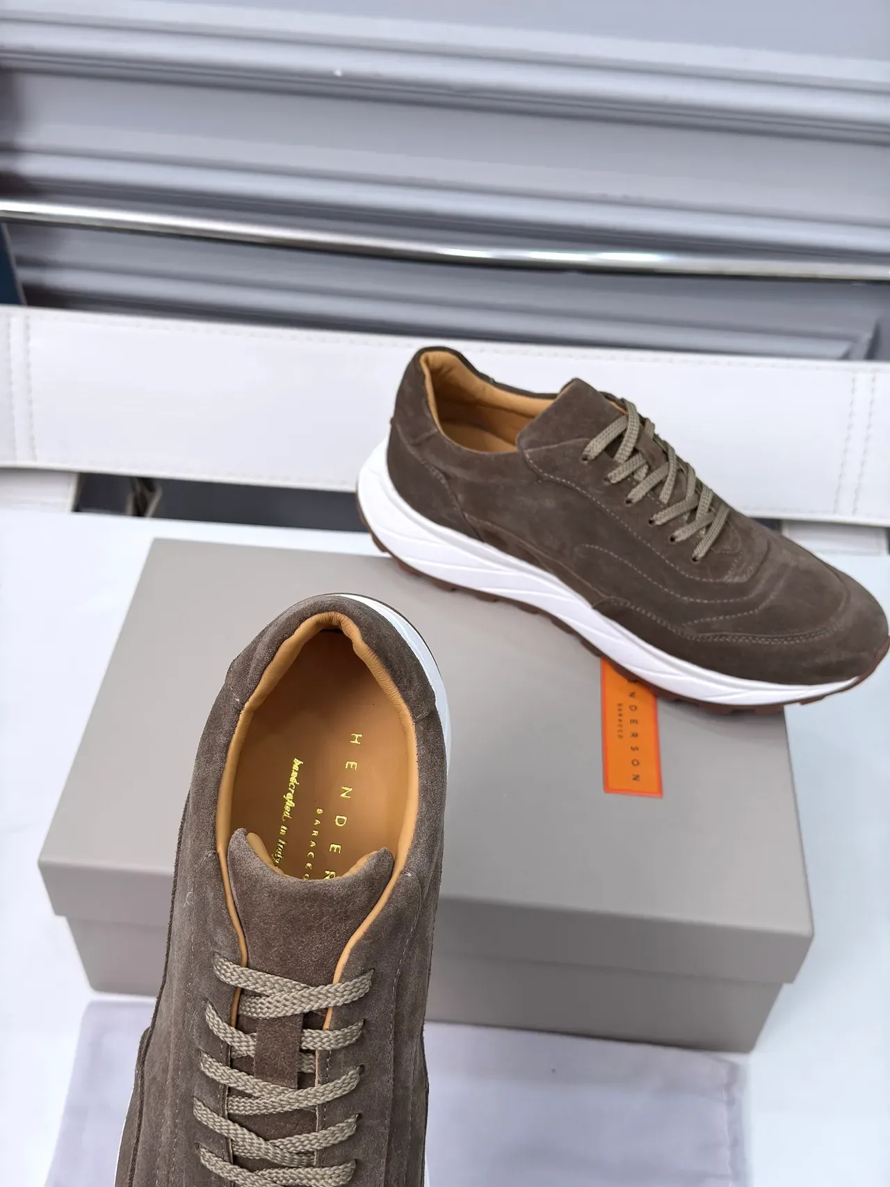 Brown White Suede Upper Chunky Layered Sole Sneakers 3