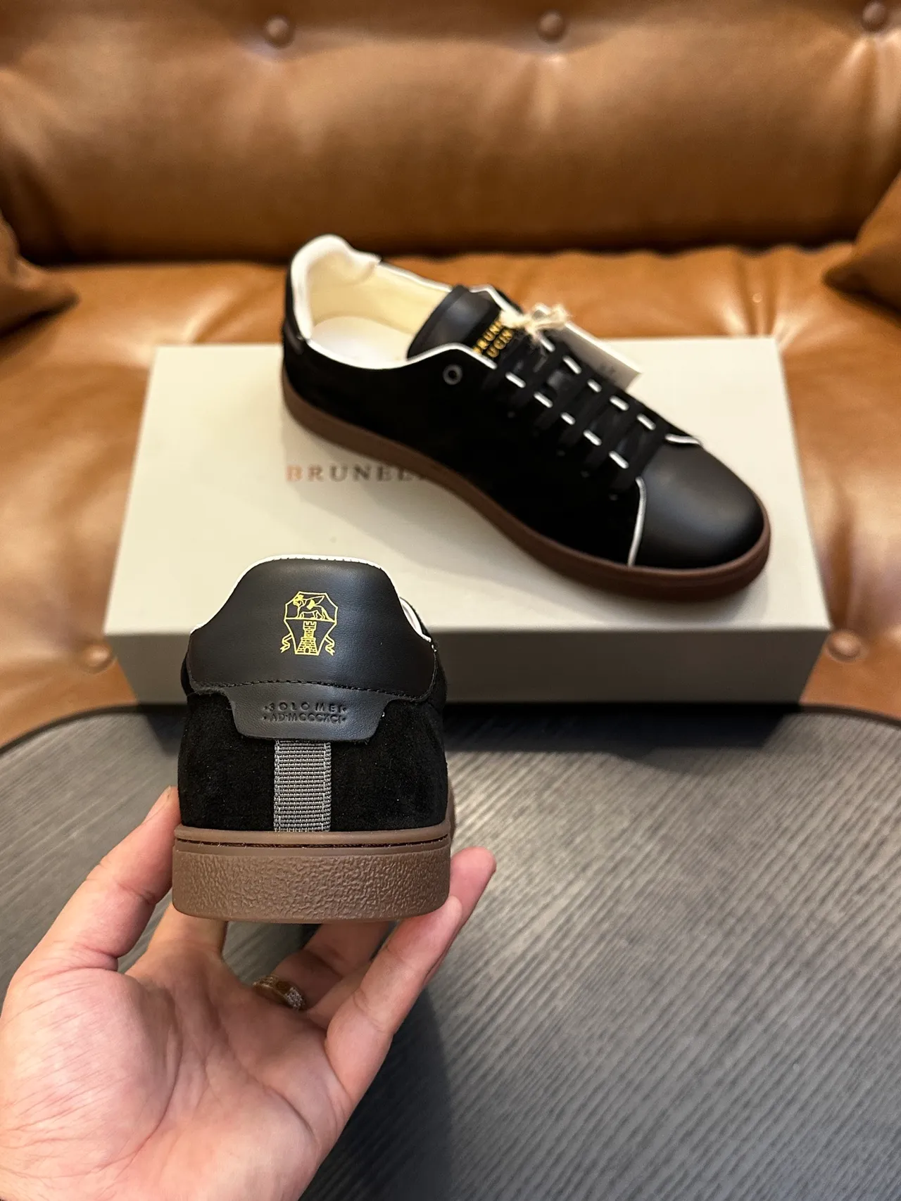 Brunello Cucinelli Preto Branco Camurça e Couro Superior Contraste Costura Loafer 8