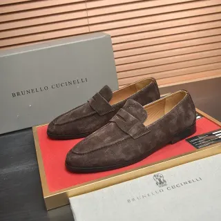 Brunello Cucinelli বাদামি কালো সুয়েড উপর পেনি স্ট্র্যাপ লোফার