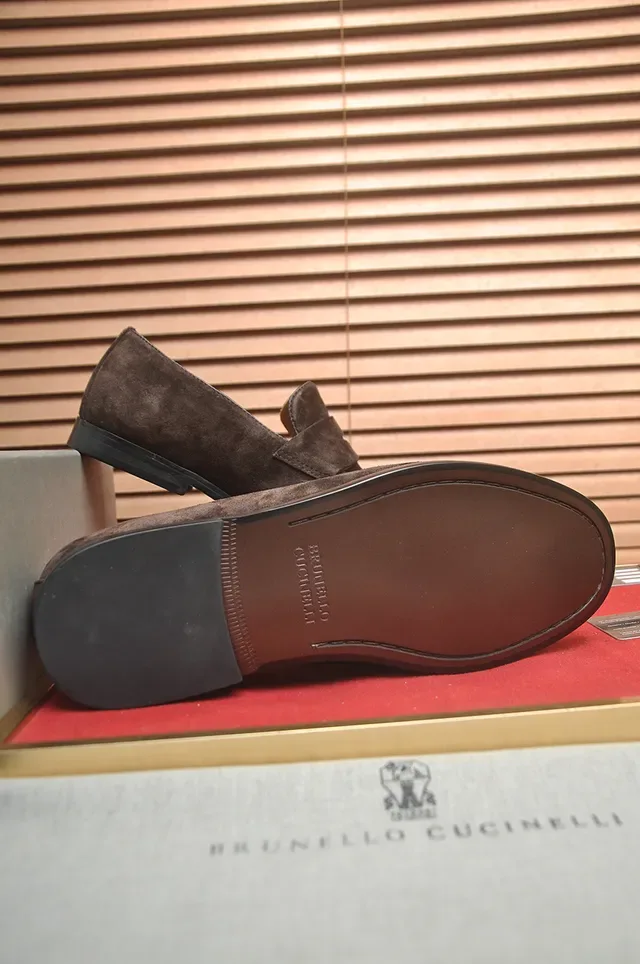Brunello Cucinelli Brown Black Suede Upper Penny Strap Loafer 3