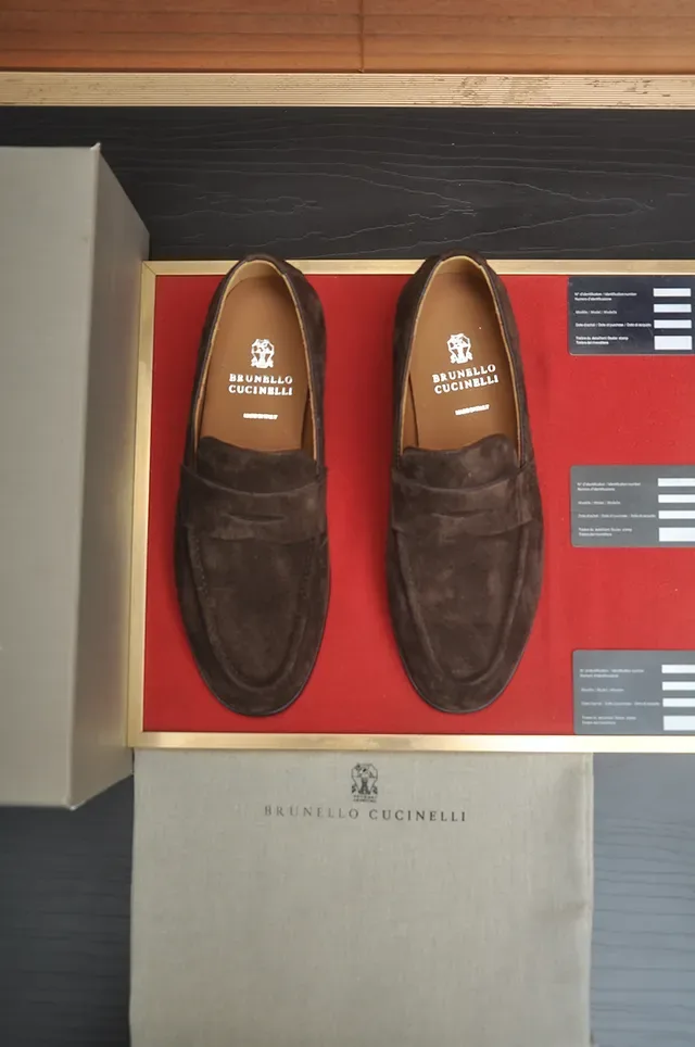 Brunello Cucinelli Brown Black Suede Upper Penny Strap Loafer 5