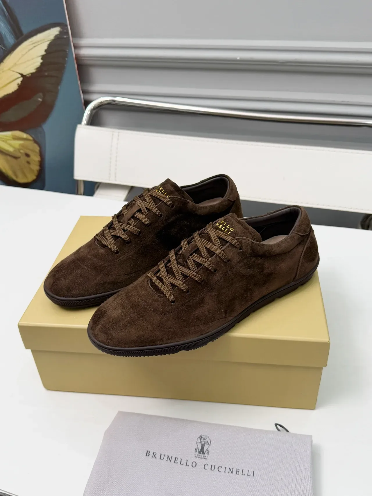Brunello Cucinelli حذاء كاجوال بني سويدي مربوط 5