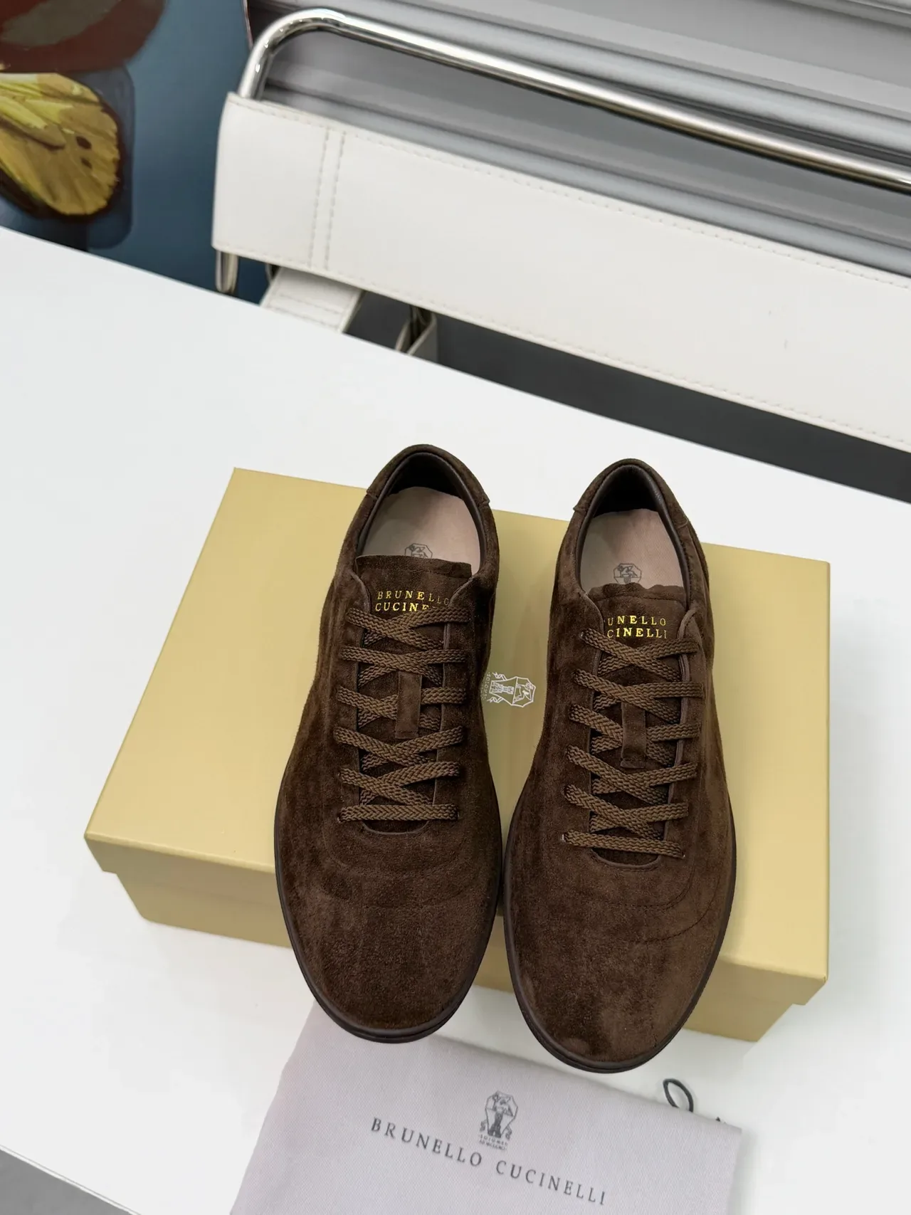 Brunello Cucinelli حذاء كاجوال بني سويدي مربوط 6