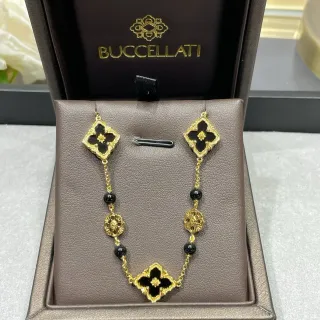 Buccellati Or Noir Filigrane Quatre Feuilles Motifs Centres Émaux Collier