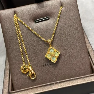 Buccellati সোনালি সবুজ চেইন ফ্লোরাল পেন্ডেন্ট নেকলেস