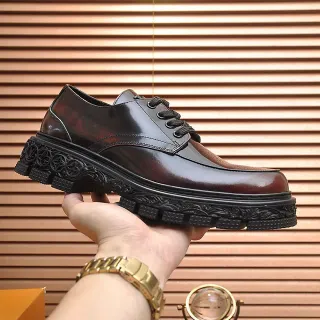 Burgundy Black Polished Leather Cap-Toe Derby Shoes