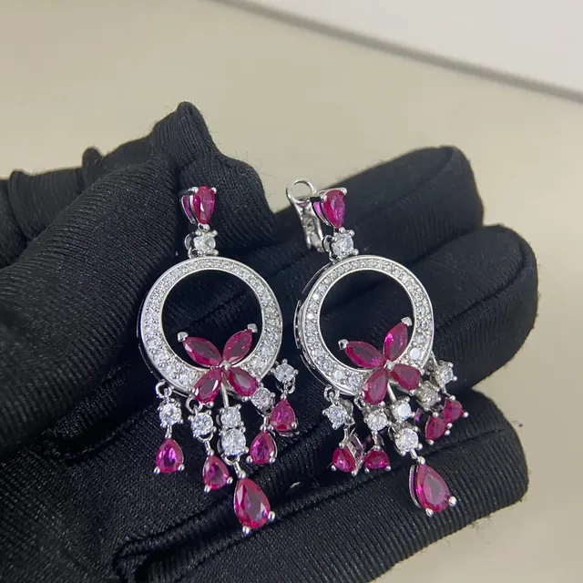 Circular Hoop Floral Chandelier Drop Earrings 5