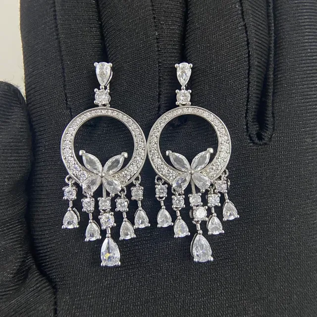 Circular Hoop Floral Chandelier Drop Earrings 9