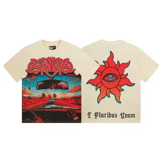 Cream Graphic-Print Double-Sided Art T-Shirt