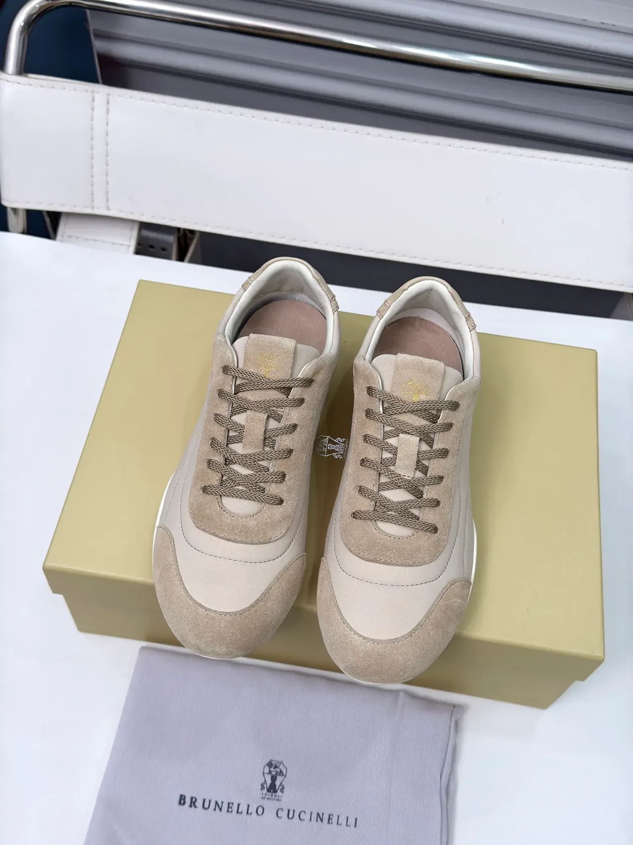 Cucinelli Beige Suede and Textile Lifestyle Sneakers 6