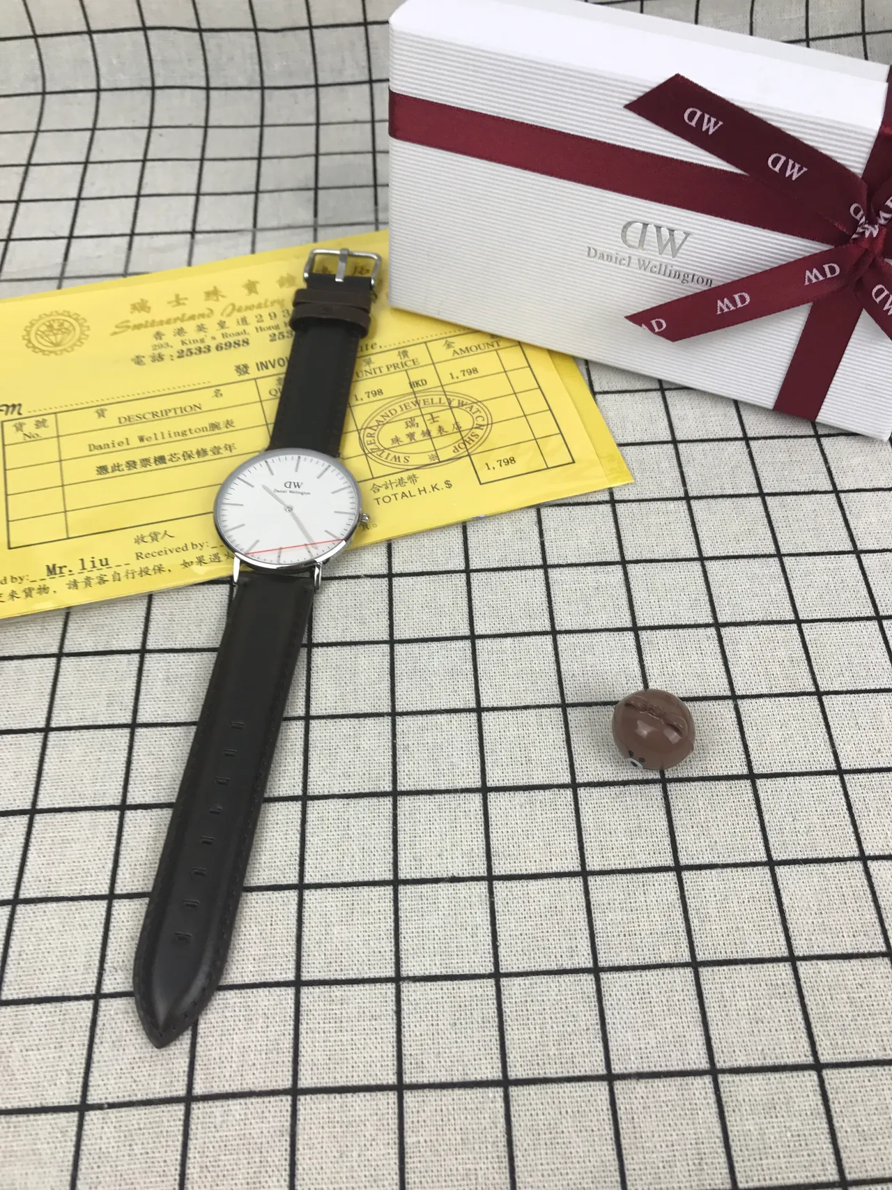 Daniel Wellington 经典极简白色表盘黑色皮革表带石英手表 2