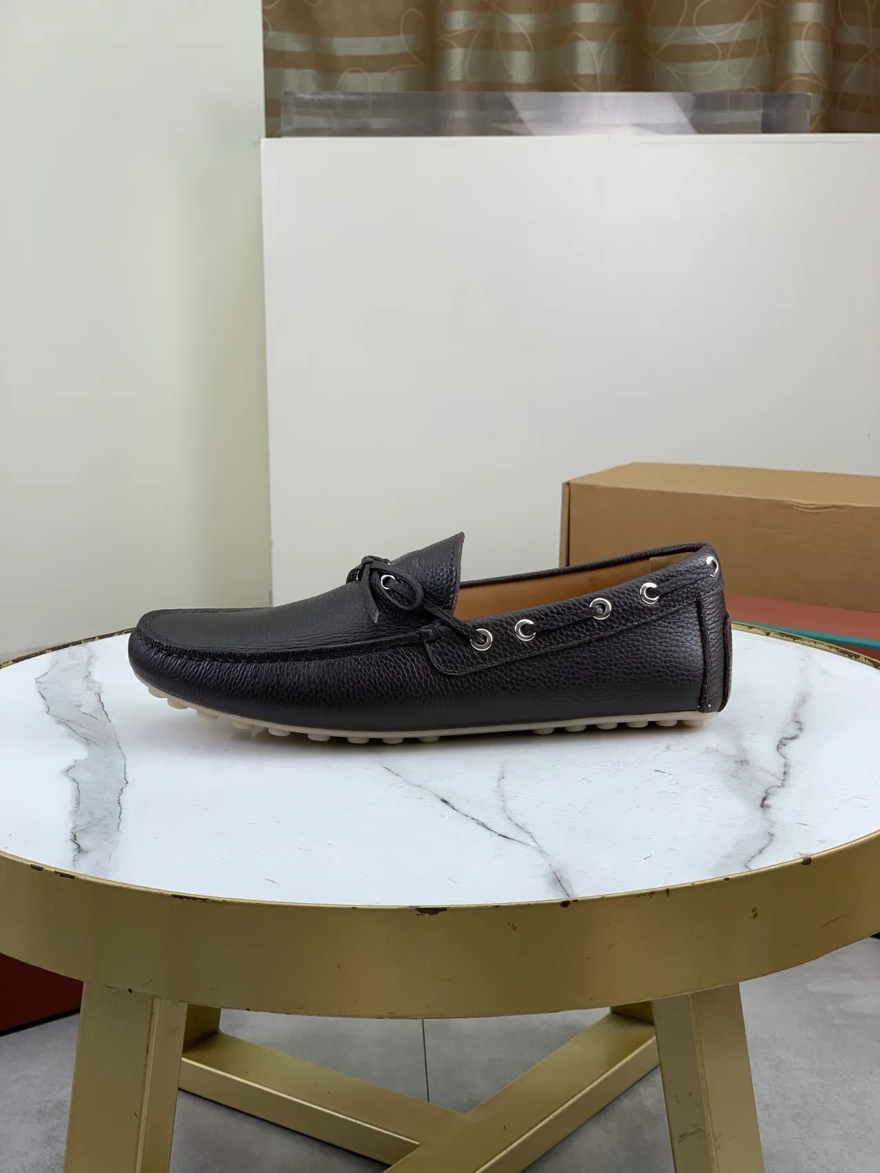 Dark Brown Pebbled Leather Bow Loafer 5