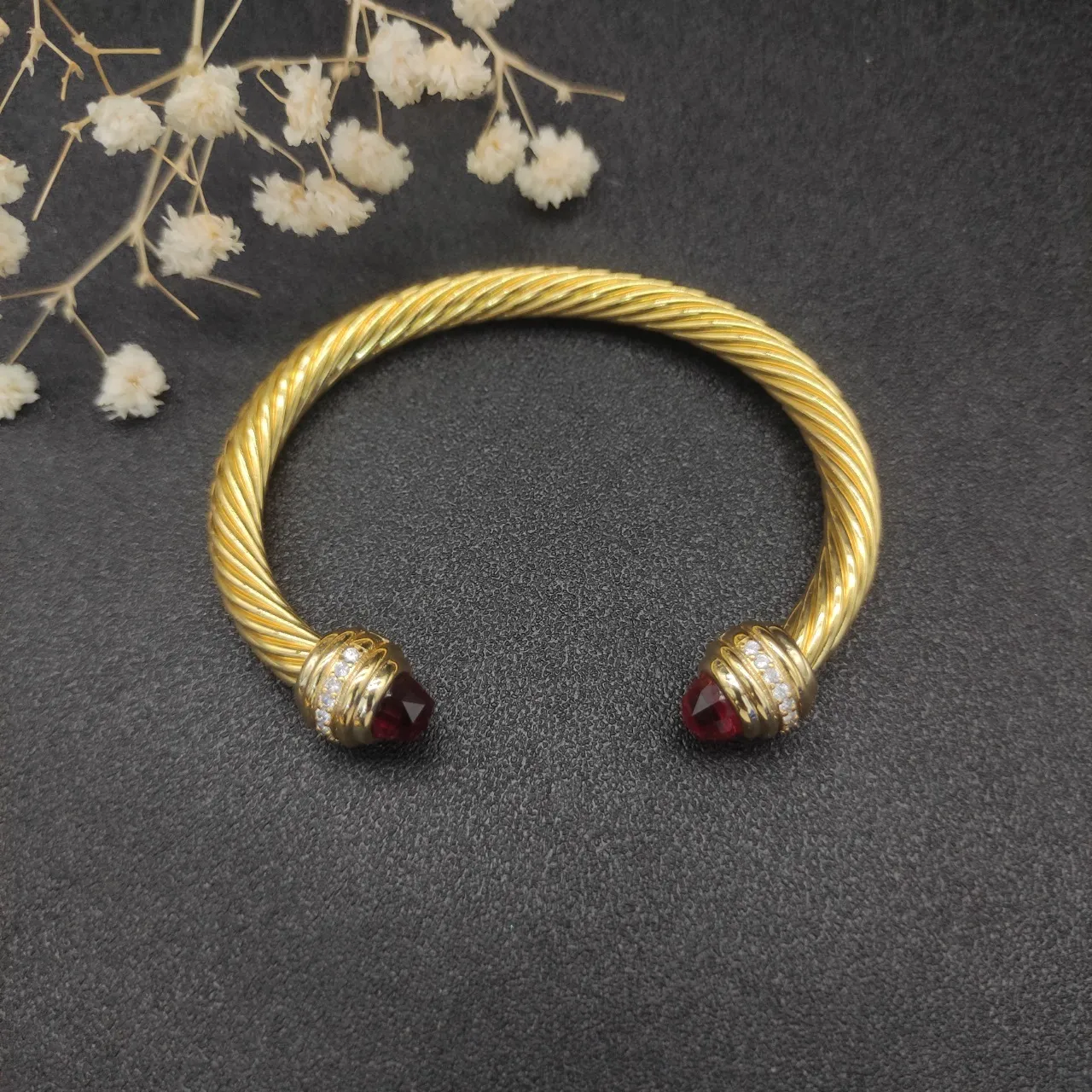 David Yurman Cable Classics Gold Red Twisted Bracelet 4