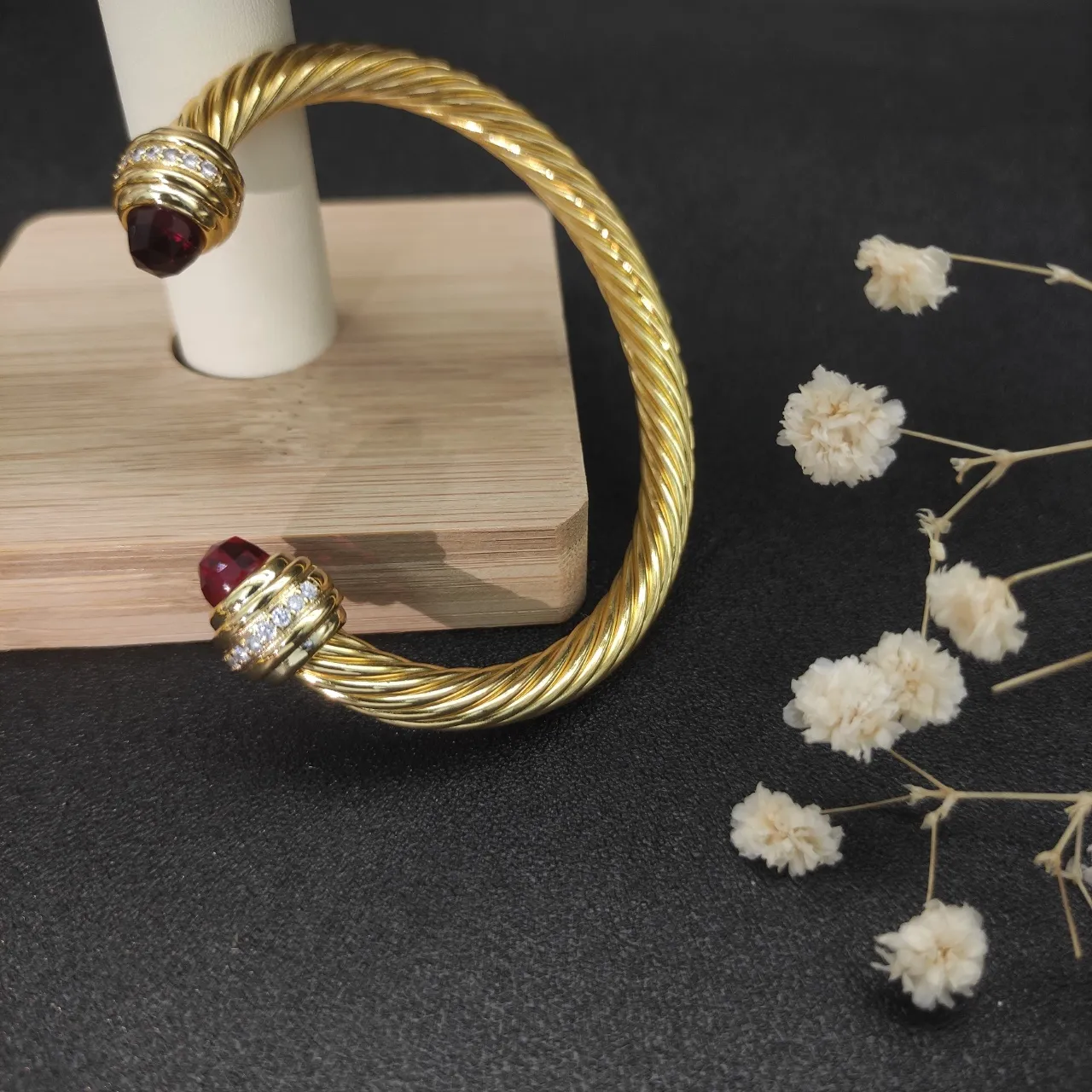 David Yurman Cable Classics Gold Red Twisted Bracelet 6