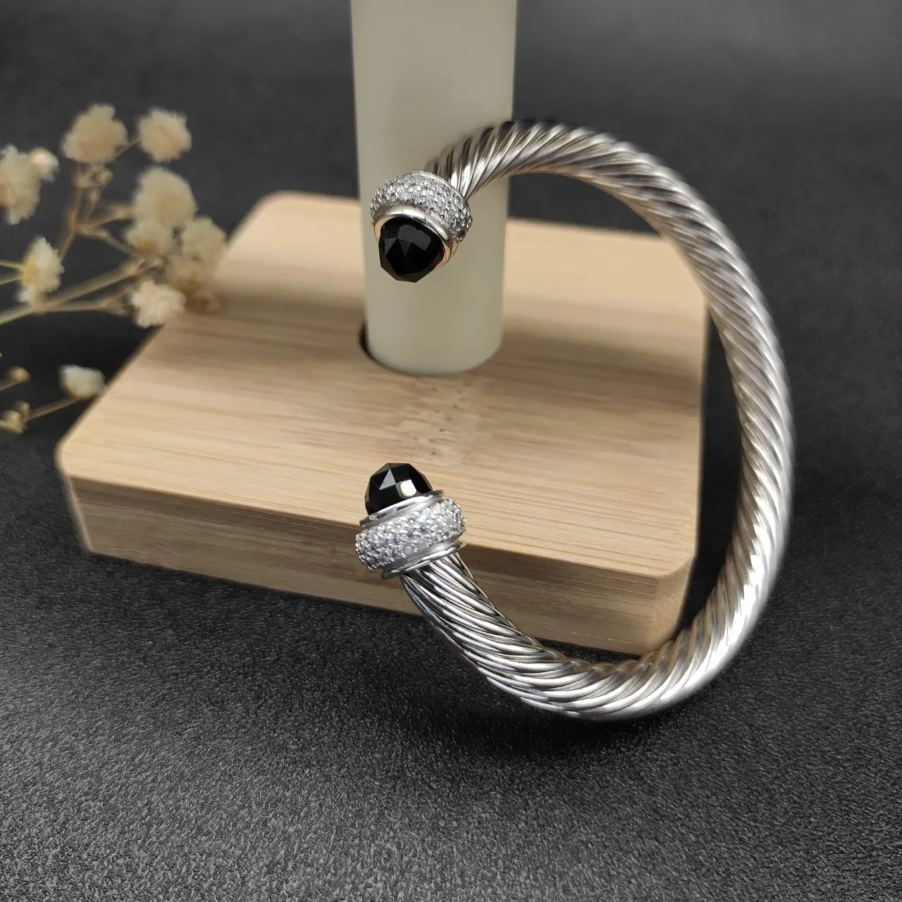 David Yurman Cable Classics Silver Black Twisted Onyx Bracelet 4