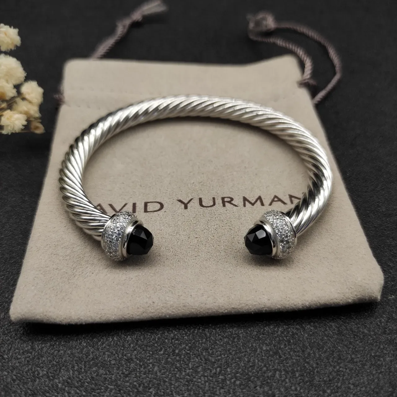 David Yurman Cable Classics Silver Black Twisted Onyx Bracelet 8